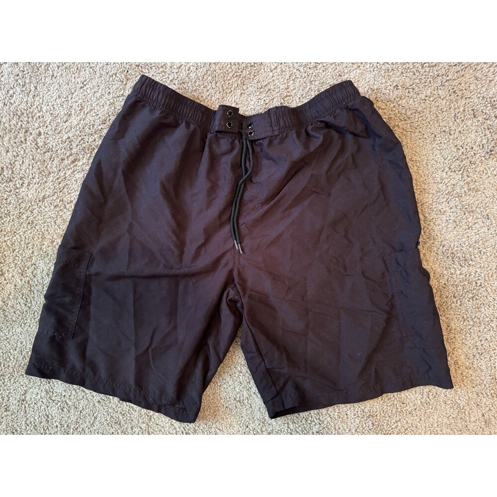 Talos Men’s Black Solid Swim Shorts Size XL Drawstring Elastic Waist